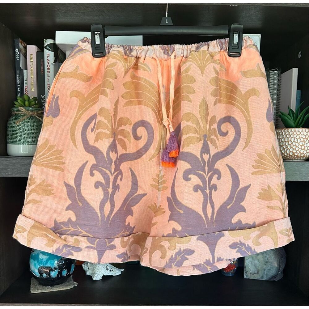 NWT Lace The Label Peach, Gold & Purple Shorts With Tassels Size Small